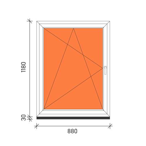 90x120 bukó-nyíló fehér műanyag ablak 3 rétegű üveggel, 880x1180mm - Ablak