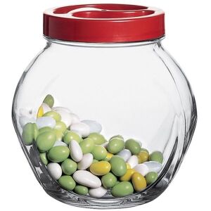 Pasabahce Bella 1,5 literes üveg tárolóedény piros fedővel, élelmiszertároló - Pasabahce