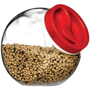 Pasabahce Bella 200ml üveg tároló piros fedővel, babbal töltve - Pasabahce