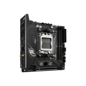 ASUS ROG STRIX B650E-I GAMING WIFI motherboard, black, angled view - ASUS Motherboard