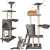 Gray cat tree with 5 levels, scratching posts, hanging toys, and a hammock for cats