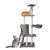 Gray cat tree with 5 levels, scratching posts, hanging toys, and a hammock for cats