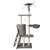 Gray cat tree with 5 levels, scratching posts, hanging toys, and a hammock for cats