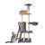 Gray cat tree with 5 levels, scratching posts, hanging toys, and a hammock for cats