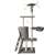 Gray cat tree with 5 levels, scratching posts, hanging toys, and a hammock for cats