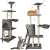 Gray cat tree with 5 levels, scratching posts, hanging toys, and a hammock for cats