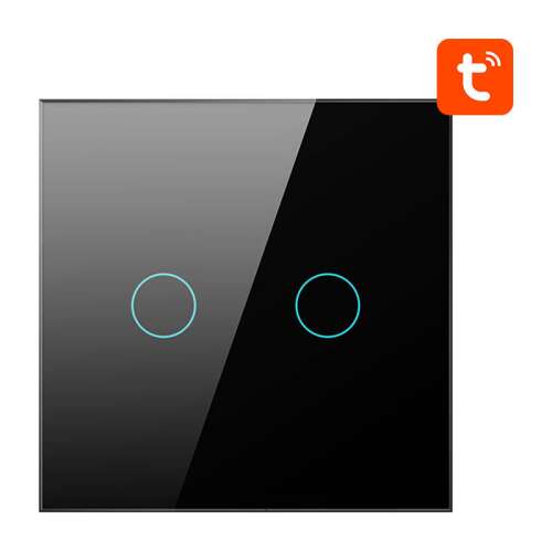 Avatto ZTS02-EU-B2 Smart Lichtschalter, schwarz, Vorderansicht, 2 Tasten