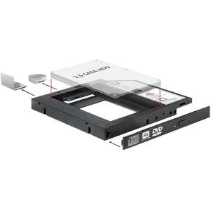 DeLock Slim SATA 5.25" beépítő keret 1 x 2.5" SATA HDD-hez, fekete, beépítő keret, merevlemez, számítógép, pc - Külső merevlemez ház