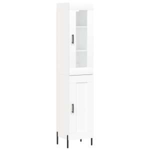 vidaXL fehér szerelt fa magasszekrény üveg ajtóval és polcokkal, 34,5x34x180 cm - Nappali bútor