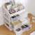 Soulima 3-drawer cosmetic organizer with clear drawers, in a desk setting