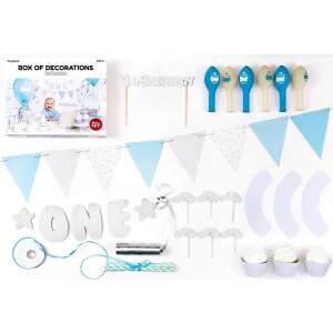1st Birthday Party Decorations Set, Blue and Silver, 33 pieces - Party Decoration