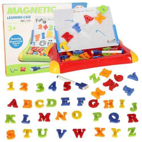 Educational magnetic board for learning numbers, letters red