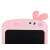 Close-up of the bunny ears and eyes on the pink LCD writing tablet