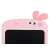Close-up of the bunny ears and eyes on the pink LCD writing tablet