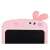 Close-up of the bunny ears and eyes on the pink LCD writing tablet