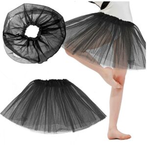 Black tulle tutu skirt collage: flat lay, worn view - Costume for Kid