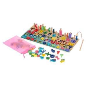 Sortiertäfel für Buchstaben und Zahlen aus Holz mit Angelspiel, enthält Buchstaben, Zahlen, Formen und Fische - Entwicklungsspiele für Schulkinder