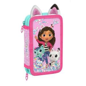 Gabby's Dollhouse pencil case with cat ears, pink and turquoise, with glitter and sequins - Pencil Case