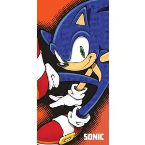 Sonic the Hedgehog beach towel, 70x140cm, red background with black dots, Sonic character image - Bath Towel, Washcloth, Hooded Towel