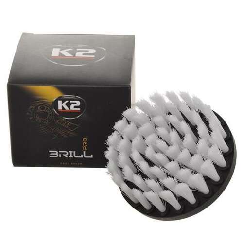 K2 Brill Pro drill brush for cleaning carpets and upholstery, white nylon bristles, 10 cm diameter