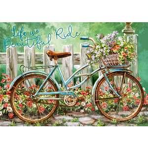Puzzle Castorland Life is a Beautiful Ride cu 500 de piese, cu o bicicletă vintage cu flori în coș - Puzzle