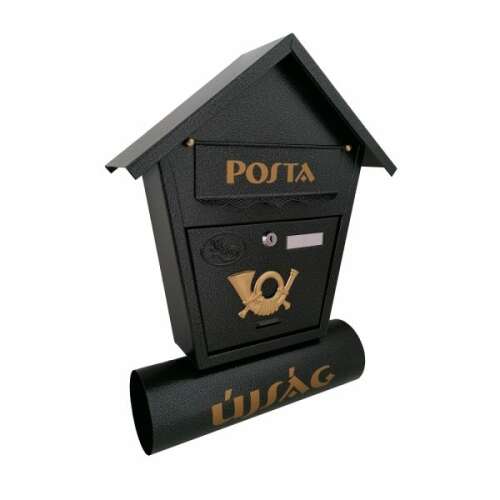 Szögletes nézet grafitszürke postaláda újságtartóval - Bejárati előtető és Postaláda