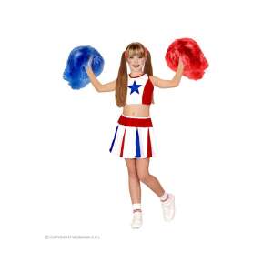 Strój cheerleaderki dla dziewczynek, czerwony, biały i niebieski, z pomponami, rozmiar 140 - Widmann Kostium dla dzieci