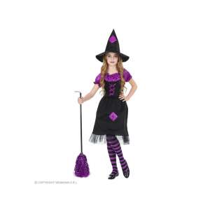 Purple and black witch costume for girls, size 158 cm, includes dress, hat, and broom - Costume for Kid