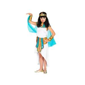 Egyptian Queen Costume for Girls, White Dress with Blue and Gold Accents, 128cm Size - Costume for Kid