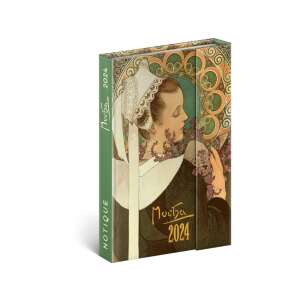Calendar de buzunar Realsystem Alphonse Mucha B6 pentru 2024, vedere închisă cu coperta care prezintă o operă de artă a lui Alphonse Mucha - Accesorii de birou