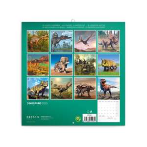 2024-es dinoszaurusz falinaptár 12 különböző dinoszaurusz illusztrációval, a borítón egy T-Rex-szel, a Presco-tól - REALSYSTEM