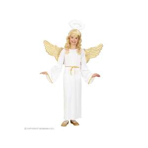 White angel costume for girls, size 128, includes dress, wings, and halo - Widmann Costume for Kid