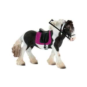 Bullyland Tinker pony mare horse figure, black and white with pink saddle and bridle - Bullyland