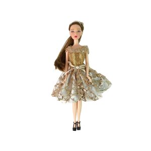 Emily doll in gold and white dress, long hair fashion doll - Nonbrand Baba