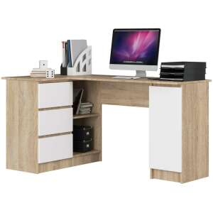 Sarok íróasztal - Akord Furniture - 155 cm - sonoma tölgy / fehér (bal) 74265312 Íróasztalok