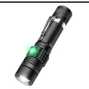 Black flashlight with a green light on the side, 4000 lumens - Flashlight & Headlamp