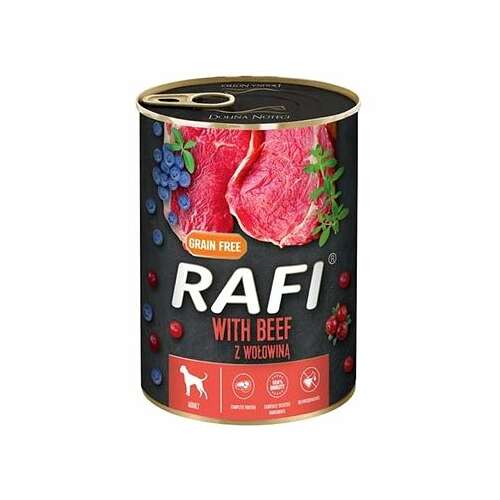 RAFI Getreidefreies Nassfutter mit Rindfleisch, 400g Dose, mit Blaubeeren und Cranberries