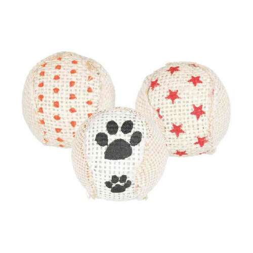 TRIXIE 45818  cicajáték csörgős juta labda 5cm, 3db-os