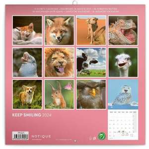 Keep Smiling 2024 falinaptár, hátsó borító, nevető állatok kollázsa - REALSYSTEM