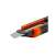 Handy Snap-Off Utility Knife with 6 replaceable blades, black and orange, 18mm, close-up of blade