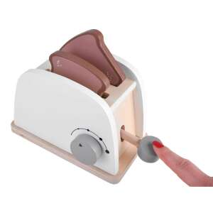 Wooden toy toaster with two slices of bread, a knob, and a lever - Toy kitchen tool