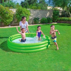 Kids playing in a green Bestway inflatable pool - Pool and Beach Toy