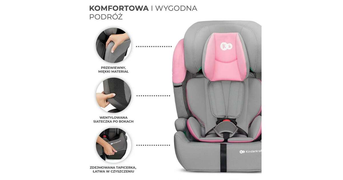 KinderKraft COMFORT UP I Size car seat 9 36kg Pink Grey Pepita