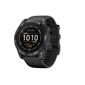 Garmin Epix Pro (Gen 2) 51mm smartwatch with black silicone band, AMOLED display showing time and metrics - Smart device