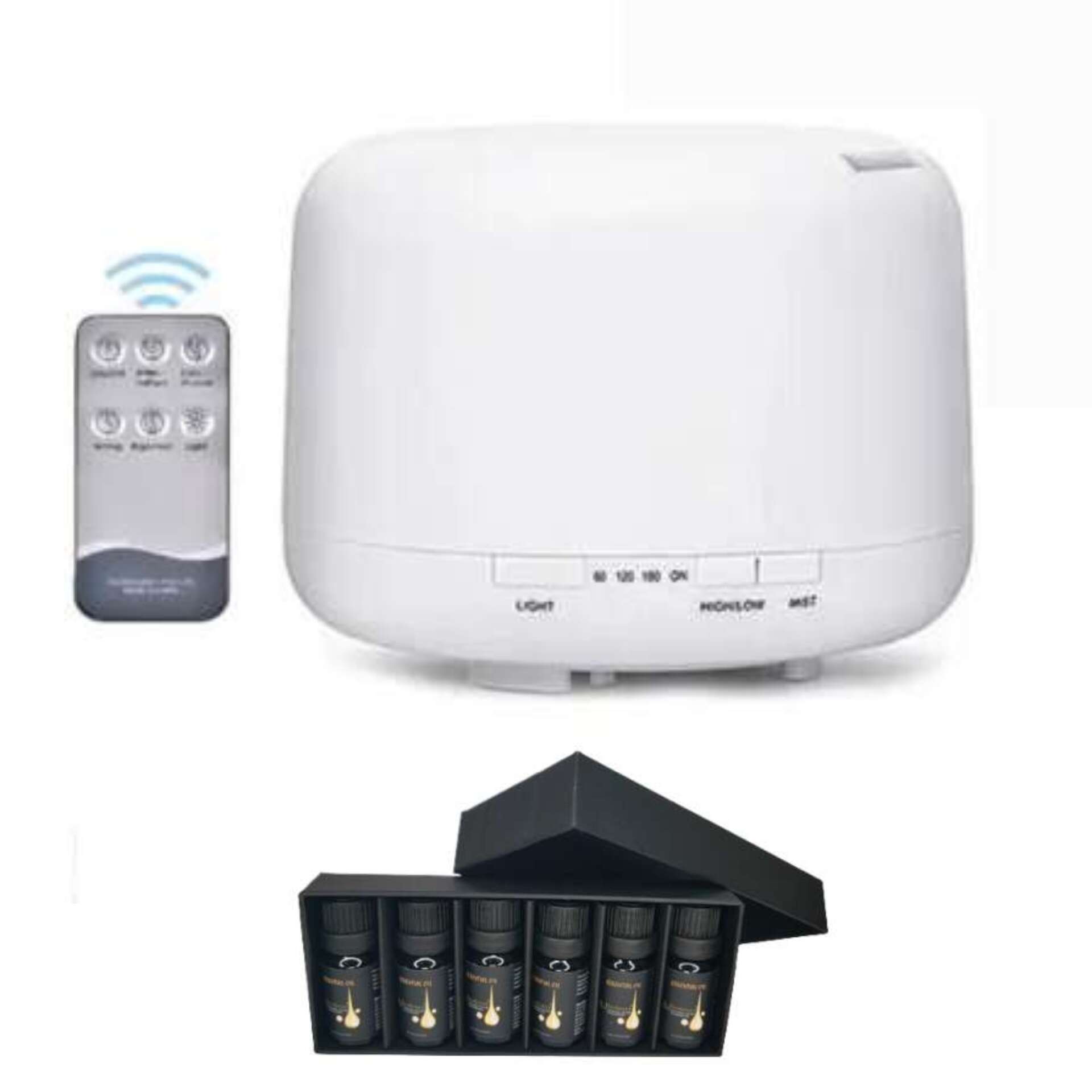 Pepita Aroma difuzér s diaľkovým ovládaním + darček 6ks esenciálnych olejov #biela