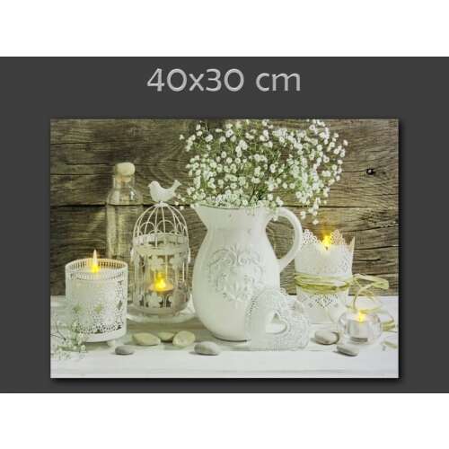4 LEDes világító falikép Fehér virág kancsóban 40x30cm 32297593
