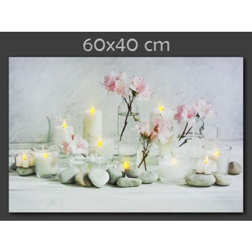 10 LEDes világító falikép rózsaszín virágos köves 60x40cm 32297595