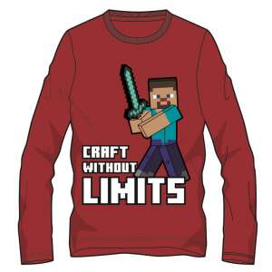 Tricou Minecraft cu mânecă lungă pentru băieți, roșu, cu Steve cu o sabie de diamant, textul 'Craft without limits' - Minecraft