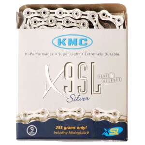 KMC X9SL ezüst kerékpár lánc, 9 sebességes, 116 láncszem, kompatibilis Shimano, Campagnolo és Sram váltókkal - Kerékpár hajtás