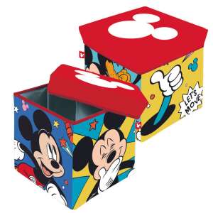 Úložná skrinka Disney Mickey Mouse s vekom, 30x30x30 cm, červené veko s bielymi ušami Mickey Mouse, farebný dizajn Mickey Mouse - Úložné boxy a vrecia na hračky